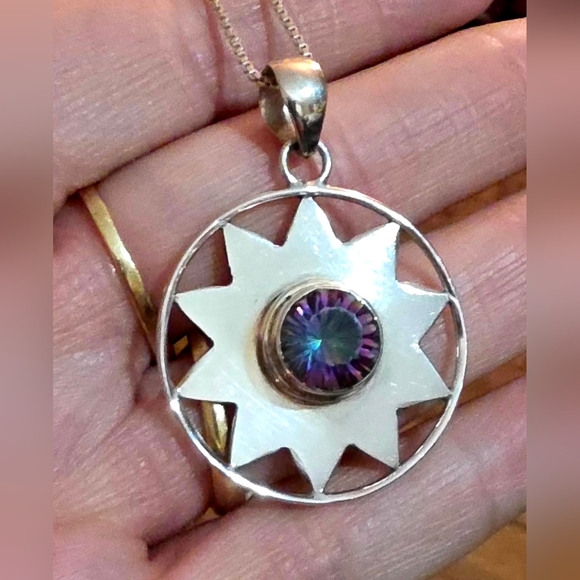 Mystic topaz Jewelry - NATURAL MYSTIC TOPAZ 925 PENDANT ON A STERLING SILVER 925 BOX CHAIN 18 INCHES